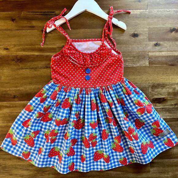 Eleanor Rose Red Blue Gingham Polka Dot Strawberry Fields Judy Dress 4/5 - Picture 2 of 7